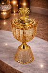 Warda Crystal Lotus Table Incense Burner – Champagne Grid Crystal & Gold Lidded