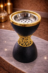 Zain Hammered Hourglass Table Incense Burner – Matte Black & Gold Mesh