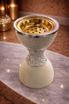 Zain Hammered Hourglass Table Incense Burner – Pearl White & Silver Mesh